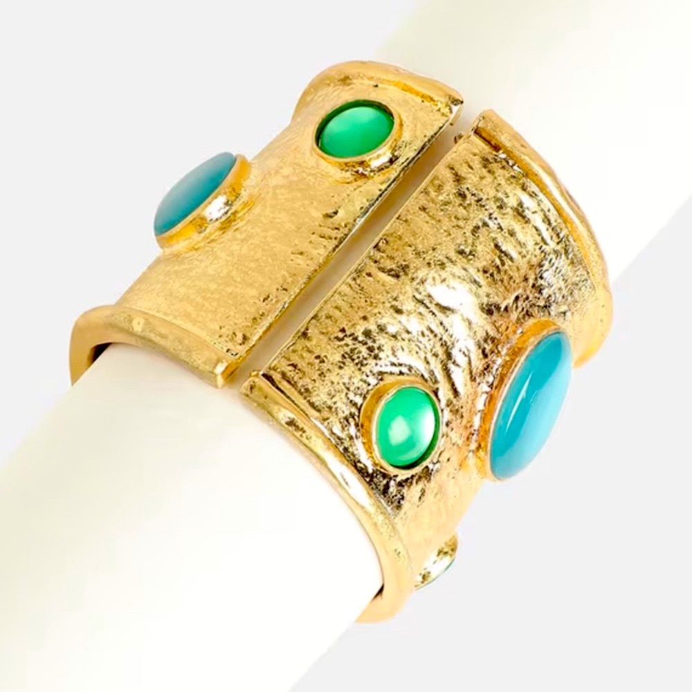 NWT ⚜️🩵⚜️ Piper K Gold and Blue Statement Cuff Bracelet - Picture 3 of 7